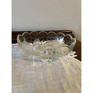 Vintage Jeanette Louis Etched Glass Footed Bowl Candy Dish